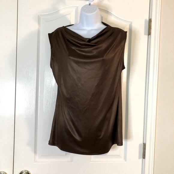 2/$15 Bobeau Brown Satin Drape Top - Picture 2 of 4